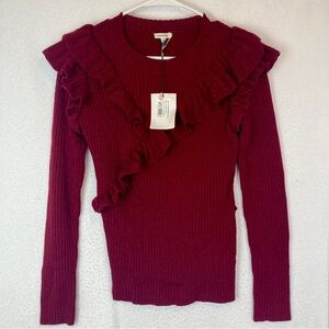 Manoush S Bordeaux Sweater Sweatshirt Pull Lured Knit Metallic Holiday Ruffle